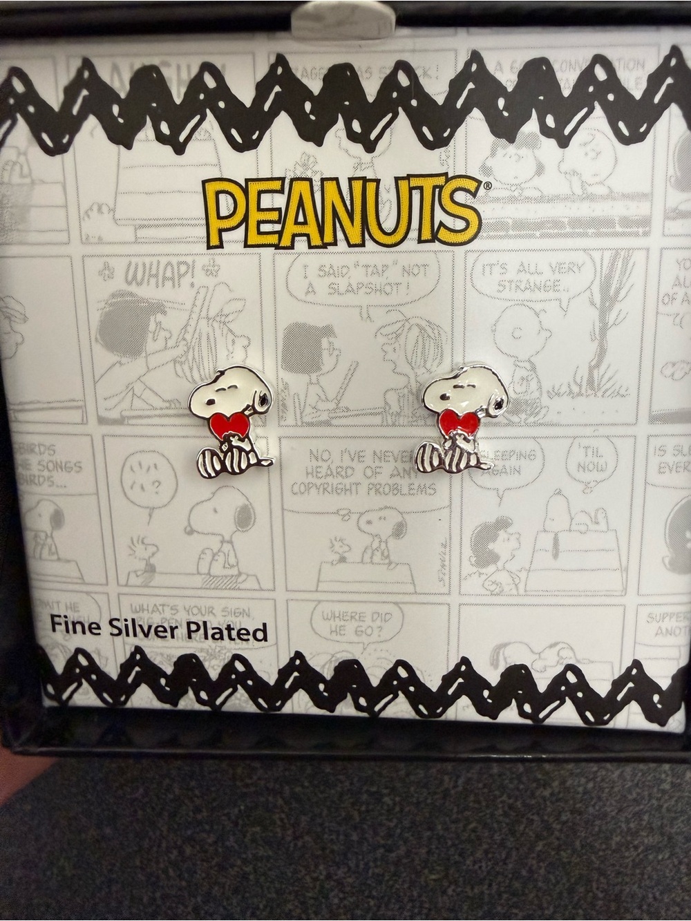 Peanuts Fine Silver-Plated Snoopy Stud Earrings with Red Heart Accents - in Box